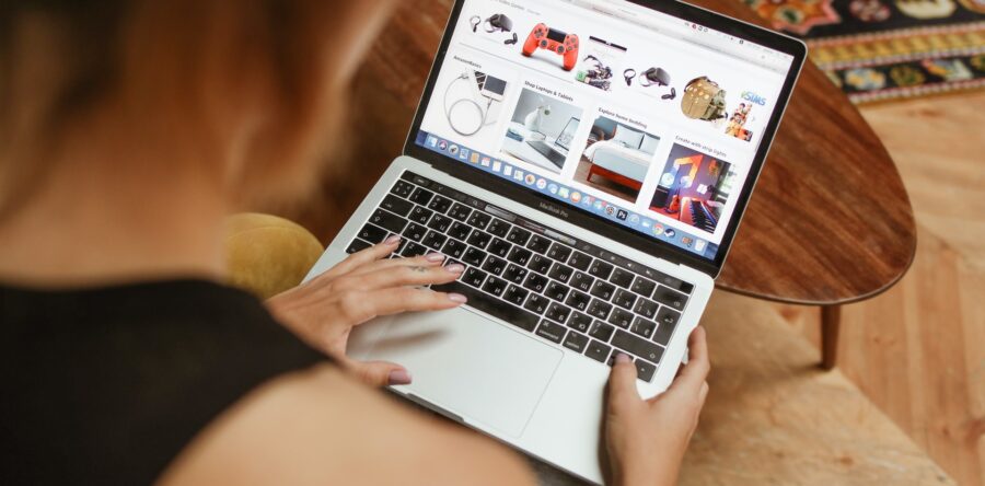 Woman shopping online with her laptop